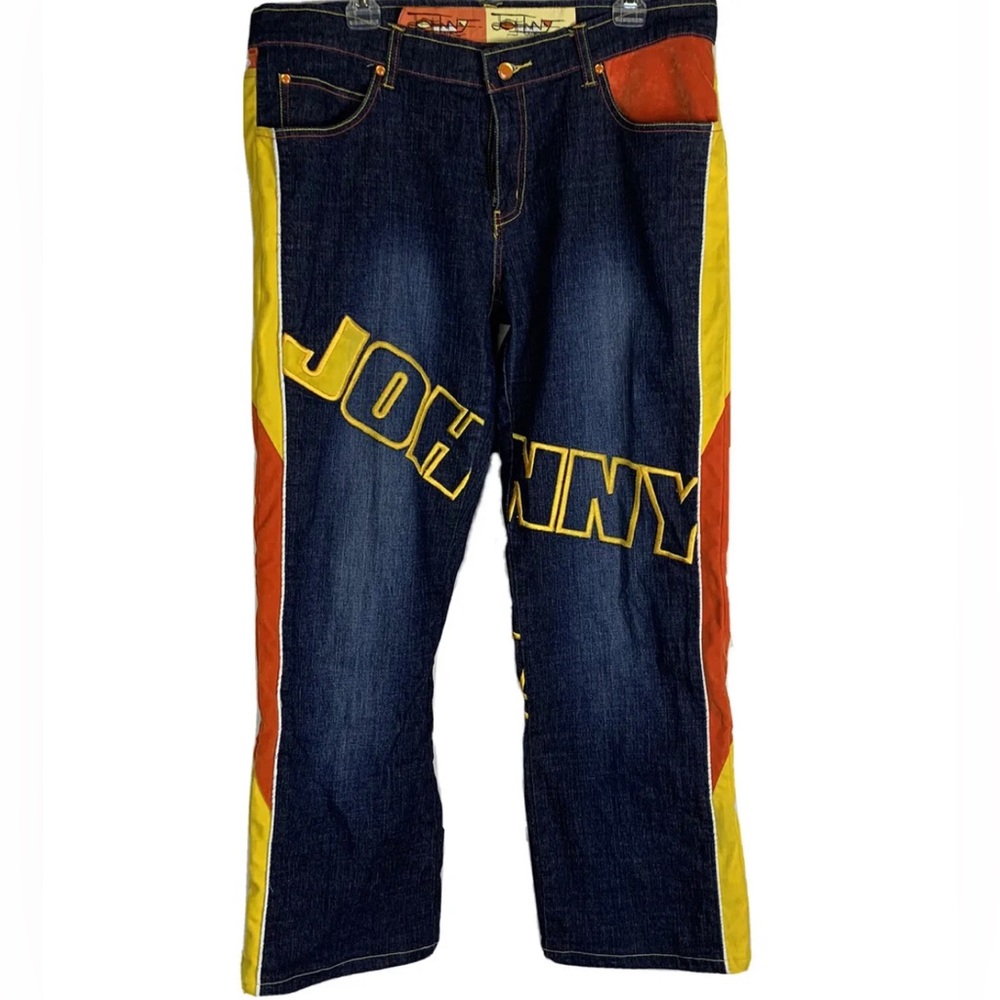RARE VINTAGE 90s JEANS BY JOHNNY GIRL COLLECTION SIZE 15 RETRO Yellow Orange